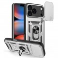 PC + TPU Case with Sliding Camera Cover & Ring Stand for iPhone 17 Pro Max - Silver