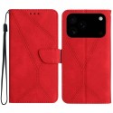 Stitched Embossed PU Leather + TPU Wallet Case with Stand & Wrist Strap for iPhone 17 Pro Max - Red