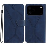 Stitched Embossed PU Leather + TPU Wallet Case with Stand & Wrist Strap for iPhone 17 Pro Max - Blue