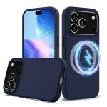 Silicone + PC MagSafe-Compatible Shockproof Case with Soft Microfiber Interior Lining for iPhone 17 Pro Max - Navy Blue