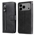 Calf-Texture Zipper Wallet Case with Stand for iPhone 17 Pro Max - Black