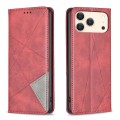 Rhombus-Texture PU Leather + TPU Magnetic Wallet Stand Case for iPhone 17 Pro Max - Red