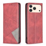 Rhombus-Texture PU Leather + TPU Magnetic Wallet Stand Case for iPhone 17 Pro Max - Red