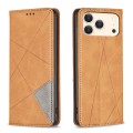 Rhombus-Texture PU Leather + TPU Magnetic Wallet Stand Case for iPhone 17 Pro Max - Yellow