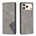 Rhombus-Texture PU Leather + TPU Magnetic Wallet Stand Case for iPhone 17 Pro Max - Grey