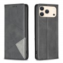 Rhombus-Texture PU Leather + TPU Magnetic Wallet Stand Case for iPhone 17 Pro Max - Black