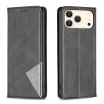 Rhombus-Texture PU Leather + TPU Magnetic Wallet Stand Case for iPhone 17 Pro Max - Black