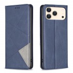 Rhombus-Texture PU Leather + TPU Magnetic Wallet Stand Case for iPhone 17 Pro Max - Blue