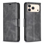 Lambskin-Texture PU Leather + TPU Flip Wallet Stand Case with Lanyard for iPhone 17 Pro Max - Black