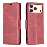 Lambskin-Texture PU Leather + TPU Flip Wallet Stand Case with Lanyard for iPhone 17 Pro Max - Red