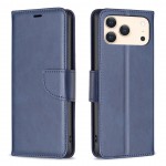 Lambskin-Texture PU Leather + TPU Flip Wallet Stand Case with Lanyard for iPhone 17 Pro Max - Blue