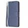 Lambskin-Texture PU Leather + TPU Flip Wallet Stand Case with Lanyard for iPhone 17 Pro Max - Blue