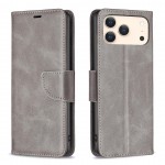Lambskin-Texture PU Leather + TPU Flip Wallet Stand Case with Lanyard for iPhone 17 Pro Max - Grey