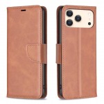 Lambskin-Texture PU Leather + TPU Flip Wallet Stand Case with Lanyard for iPhone 17 Pro Max - Brown