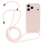 Soft-Touch Liquid Silicone Crossbody Lanyard Case for iPhone 17 Pro Max - Sand Pink