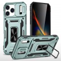 Armor PC + TPU Case with Air-Cushion Corners, Sliding Camera Cover & 360° Ring Stand for iPhone 17 Pro Max - Alpine Green