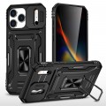 Armor PC + TPU Case with Air-Cushion Corners, Sliding Camera Cover & 360° Ring Stand for iPhone 17 Pro Max - Black