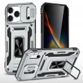Armor PC + TPU Case with Air-Cushion Corners, Sliding Camera Cover & 360° Ring Stand for iPhone 17 Pro Max - Grey