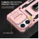 Armor PC + TPU Case with Air-Cushion Corners, Sliding Camera Cover & 360° Ring Stand for iPhone 17 Pro Max - Rose Gold
