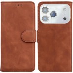 Soft-Touch Solid-Color PU Leather + TPU Flip Wallet Stand Case for iPhone 17 Pro Max - Brown