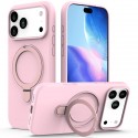 PC + Liquid Silicone MagSafe-Compatible Case with Ring Stand for iPhone 17 Pro Max - Grey Pink