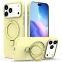 PC + Liquid Silicone MagSafe-Compatible Case with Ring Stand for iPhone 17 Pro Max - Yellow