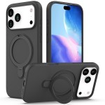 PC + Liquid Silicone MagSafe-Compatible Case with Ring Stand for iPhone 17 Pro Max - Carbon Black
