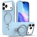 PC + Liquid Silicone MagSafe-Compatible Case with Ring Stand for iPhone 17 Pro Max - Sky Blue