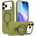 PC + Liquid Silicone MagSafe-Compatible Case with Ring Stand for iPhone 17 Pro Max - Willow Green