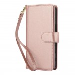 PU Leather + TPU RFID Multi-Card Wallet Stand Case for iPhone 17 Pro Max - Rose Gold