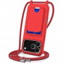 Liquid Silicone Case with Card Pocket & Adjustable Lanyard for iPhone 17 Pro Max - Red