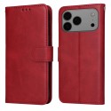 Calf-Texture PU Leather + TPU Flip Wallet Stand Case for iPhone 17 Pro Max - Red