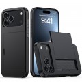 PC + TPU Shockproof Armor Case with Card Slot for iPhone 17 Pro Max - Black
