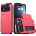 PC + TPU Shockproof Armor Case with Card Slot for iPhone 17 Pro Max - Red