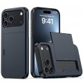 PC + TPU Shockproof Armor Case with Card Slot for iPhone 17 Pro Max - Blue