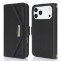 Cross-Texture PU Leather + TPU Crossbody Case with Stand for iPhone 17 Pro Max - Black