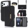 Cross-Texture PU Leather + TPU Crossbody Case with Stand for iPhone 17 Pro Max - Black