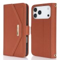 Cross-Texture PU Leather + TPU Crossbody Case with Stand for iPhone 17 Pro Max - Brown