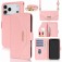 Cross-Texture PU Leather + TPU Crossbody Case with Stand for iPhone 17 Pro Max - Pink