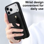 PU Leather Back-Cover Flip Wallet Stand Case with PC/TPU Base, Wrist Strap & Crossbody Lanyard for iPhone 17 Pro Max - Black