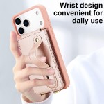 PU Leather Back-Cover Flip Wallet Stand Case with PC/TPU Base, Wrist Strap & Crossbody Lanyard for iPhone 17 Pro Max - Rose Gold