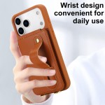 PU Leather Back-Cover Flip Wallet Stand Case with PC/TPU Base, Wrist Strap & Crossbody Lanyard for iPhone 17 Pro Max - Brown