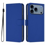 Soft-Touch PU Leather + TPU Wallet Stand Case with Lanyard for iPhone 17 Pro Max - Dark Blue