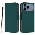 Soft-Touch PU Leather + TPU Wallet Stand Case with Lanyard for iPhone 17 Pro Max - Dark Green