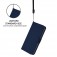 Soft-Touch PU Leather + TPU Wallet Stand Case with Lanyard for iPhone 17 Pro Max - Navy Blue