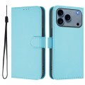 Soft-Touch PU Leather + TPU Wallet Stand Case with Lanyard for iPhone 17 Pro Max - Sky Blue
