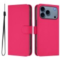 Soft-Touch PU Leather + TPU Wallet Stand Case with Lanyard for iPhone 17 Pro Max - Rose Red