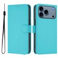 Soft-Touch PU Leather + TPU Wallet Stand Case with Lanyard for iPhone 17 Pro Max - Lake Blue