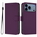 Soft-Touch PU Leather + TPU Wallet Stand Case with Lanyard for iPhone 17 Pro Max - Violet