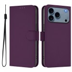 Soft-Touch PU Leather + TPU Wallet Stand Case with Lanyard for iPhone 17 Pro Max - Violet